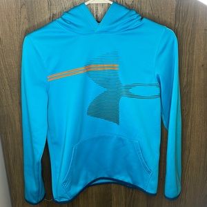 Youth L blue and orange under armor sweatshirt.